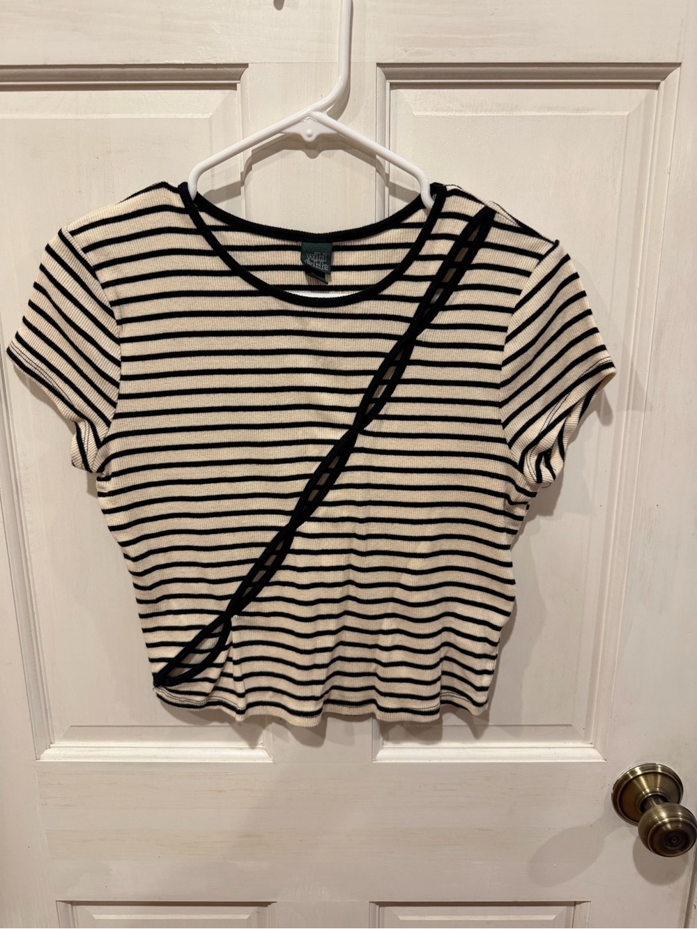 Wild Fable Striped Crop Top- Peekaboo Cut Outs- Cream & Black- Size Large